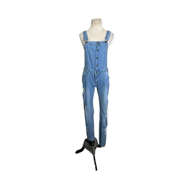 Tinseltown blue distressed denim overalls size M - Picture 14 of 16